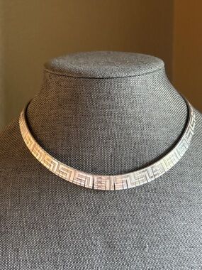 Vintage 925 Silver Geometric Greek Key Choker Necklace made in Italy